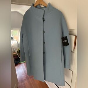 New Soft Blue Funnel Neck Wool Coat - Size 12